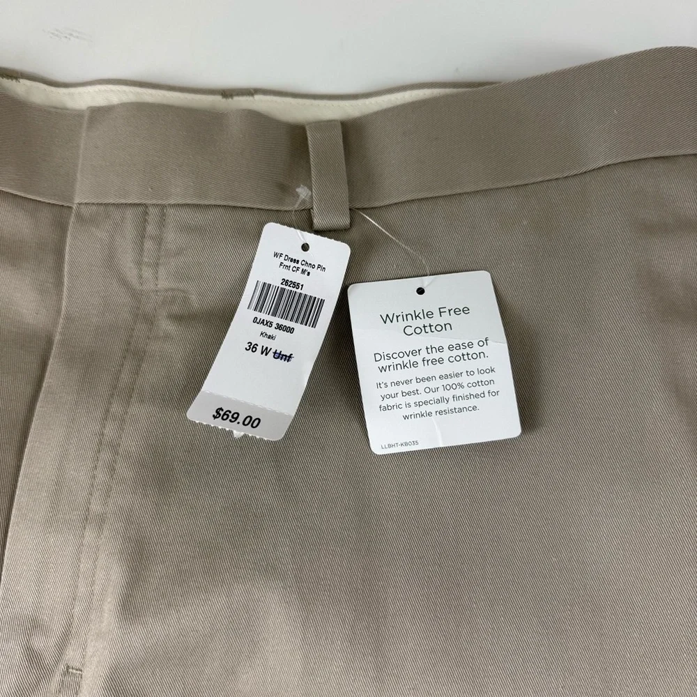 LL Bean Wrinkle Free Dress Chino Pants 36 x 32.5 Beige Khaki 262551 Classic NWT